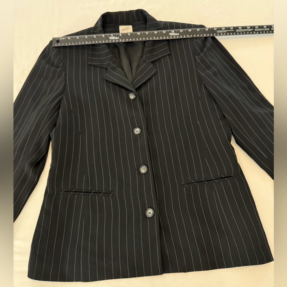 Black Pinstripe Blazer Size 14 Tailored Office Career Jacket - Picture 4 of 8